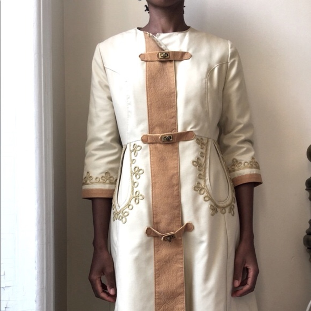 Vintage White & Tan Suede 3/4 Sleeve Coat